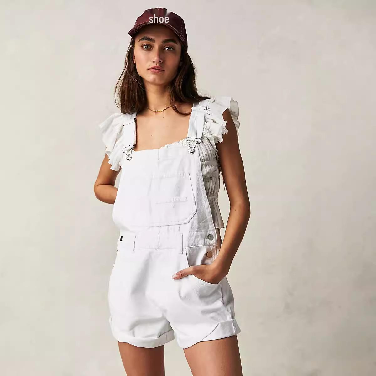

Women s Loose Multi-Pocket Overalls Jeans - European & American Style XXL білий
