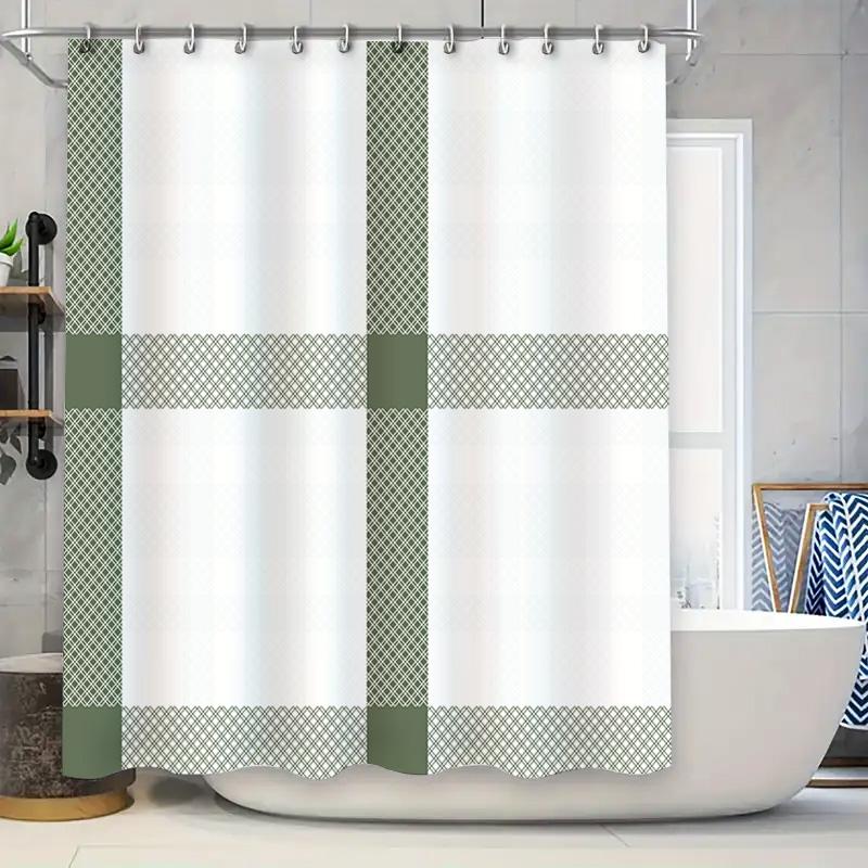 

Modern White Waterproof Shower Curtain With Green Plaid Design For Bathrooms Decoration W60H190(CM)-1 Pcs