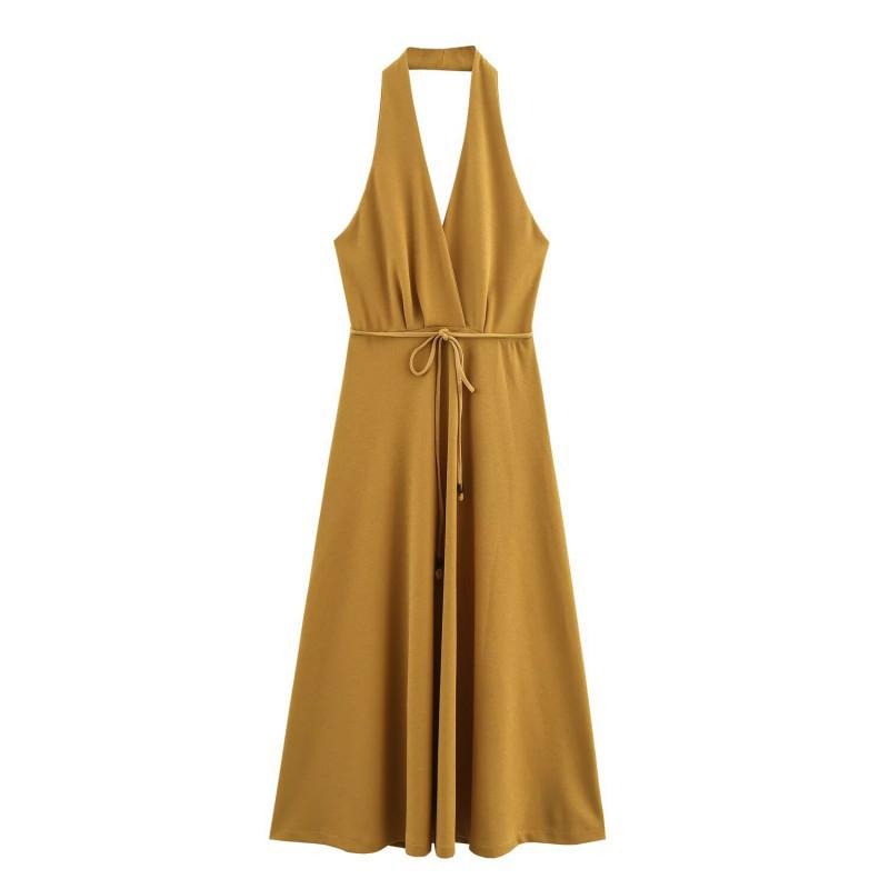 

European American Women s Clothing Summer French Backless Collar Waist Dress XS
