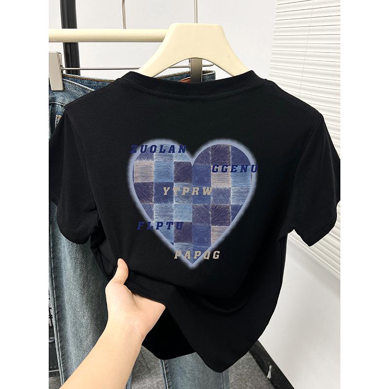 

Heart Print Slimming Short Sleeve Women s Tee - Summer Niche Design 3XL чорний