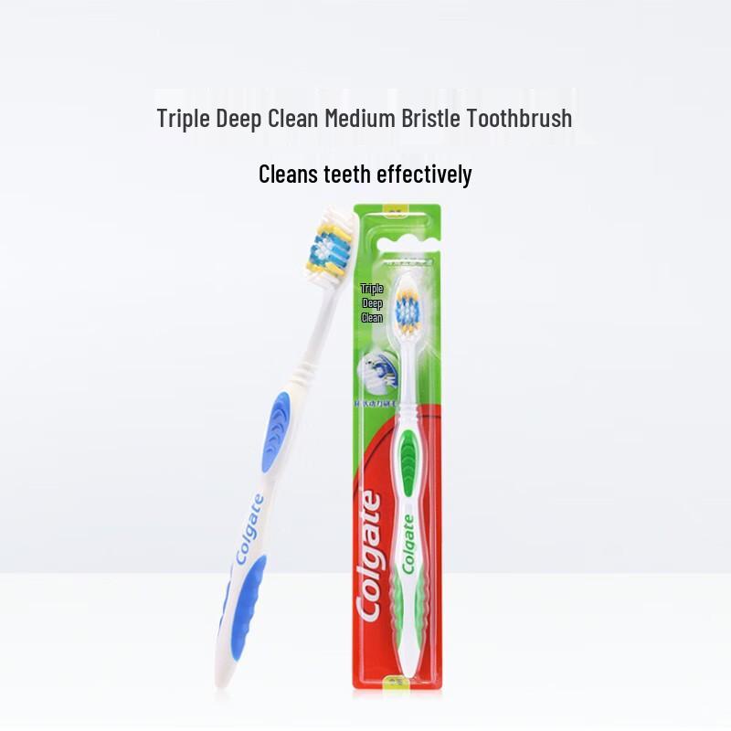 Colgate Triple Clean Medium Gum Protection Toothbrush - Effective Interdental Cleaning, Random Colors, Family Pack