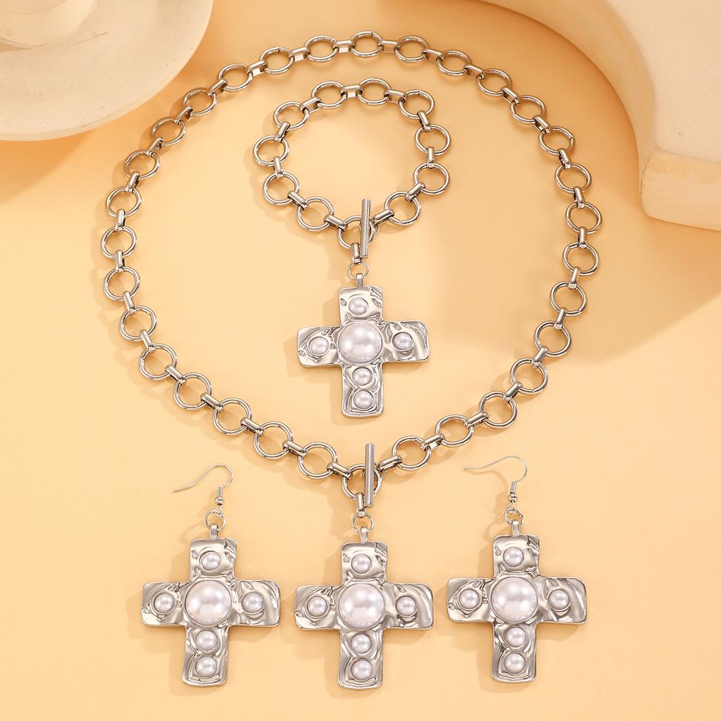 Cross Pendant Punk Jewelry Set Exaggerated Big Y2K for Women Party Jewelry Accessories 1 Set Geometric Circular Chain Jewelry Gifts Handmade
