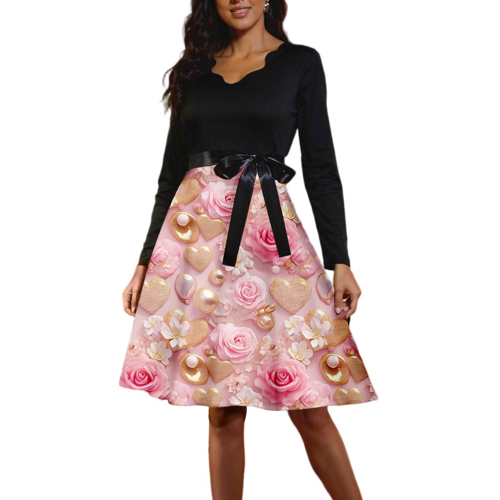 Women's Casual Fashion Long Sleeve  Graphic Printed Vintage Long Dresses