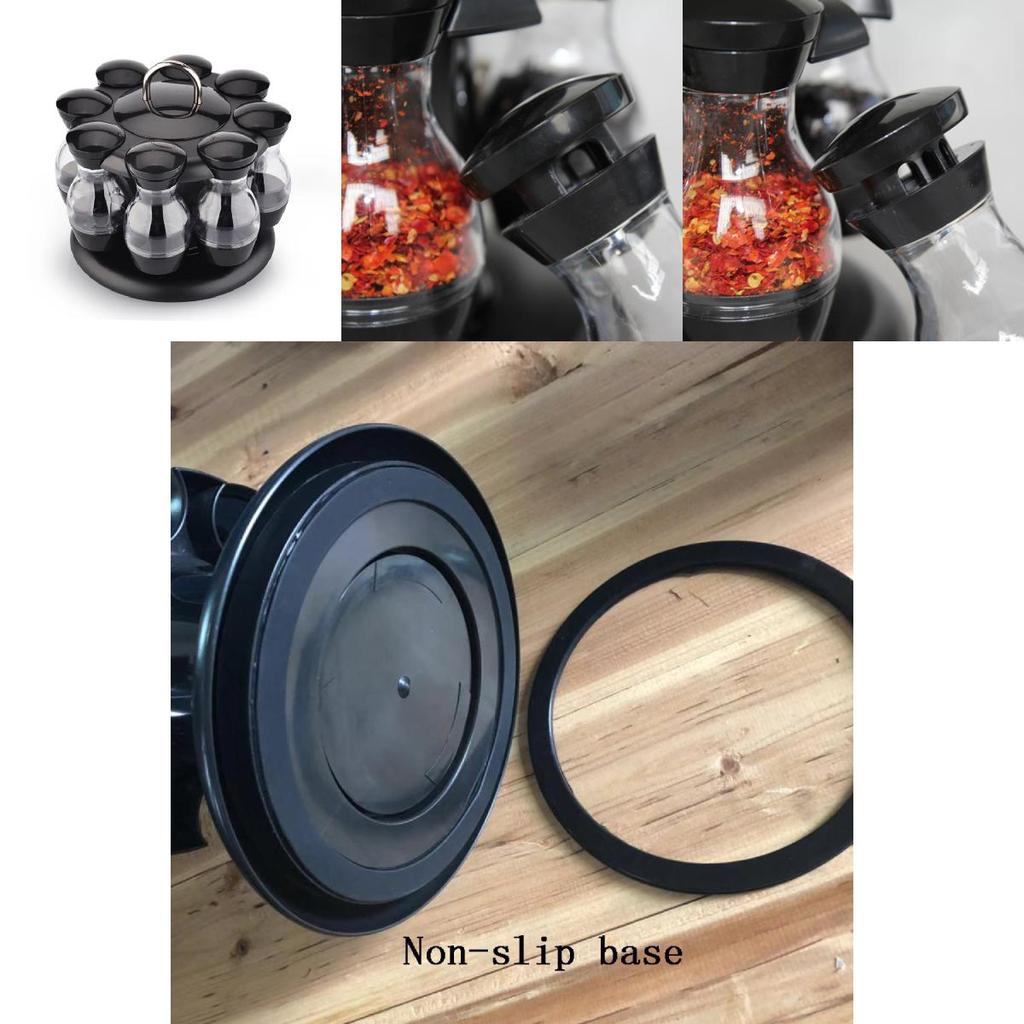 Modern Rotatable Spice Organizer With Black Material For Home Kitchen And Gourmet Cooking