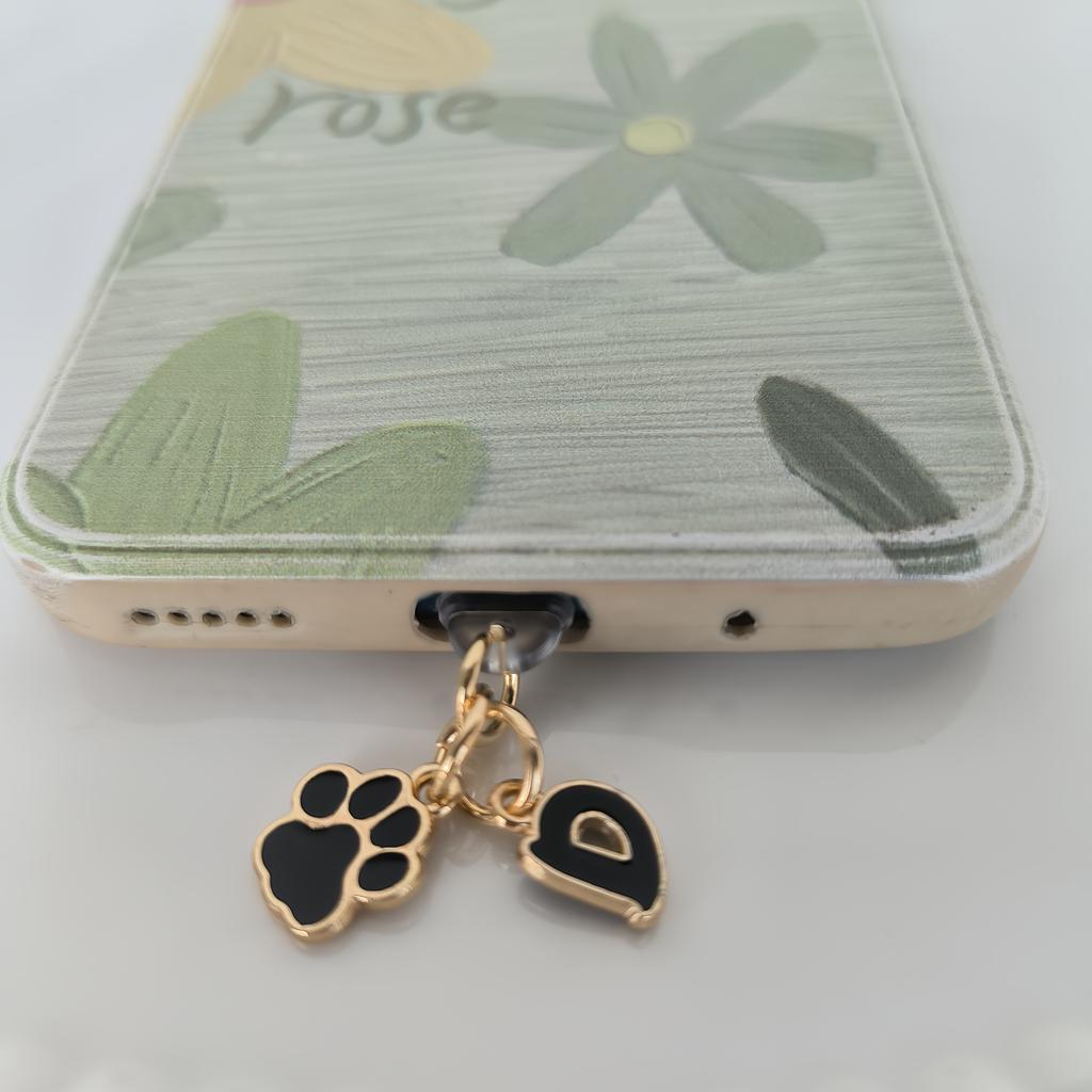 1 Black Cat Paw Animal-shaped Phone Dust Plug with Letters, Suitable for IPhone/Type-C Interface Dust Plugs, DIY Phone Decoration and Protection
