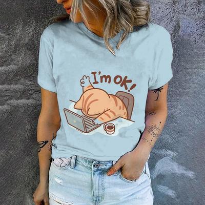 Summer Loose Casual Round Neck Short Sleeve High Quality Cartoon Cat 3D Print Womens T Shirt Street Fashion New Loose Top S-6XL