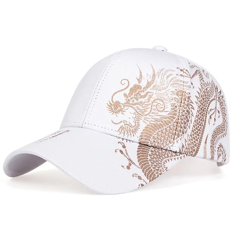 Cappellino da Baseball Stampato con Drago Cinese Dorato Unisex Uomo Donna Snapback Primavera Autunno Esterno Regolabile Cappello Casual Punk Rock Gotico Hip Hop