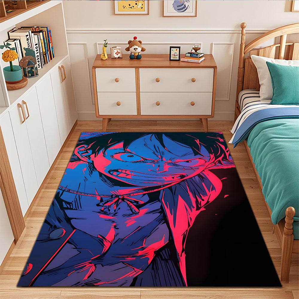 Fiery Anime Character in Pink and Blue Patterned carpet, suitable as a non slip play mat for the living room and bedroom sofa