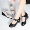 Fashion Mom Shoes High-heel Wedge 2024 New Women Autumn Shoes Round Head Mid-aged Shallow Mouth Ladies Shoes
