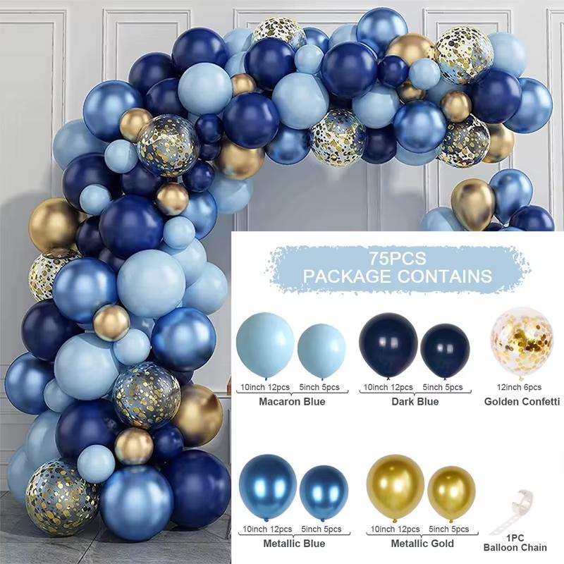 

60pcs Dark blue and white balloons party decoration balloon confetti balloon ribbon set suitable for birthdays, themed parties, Other