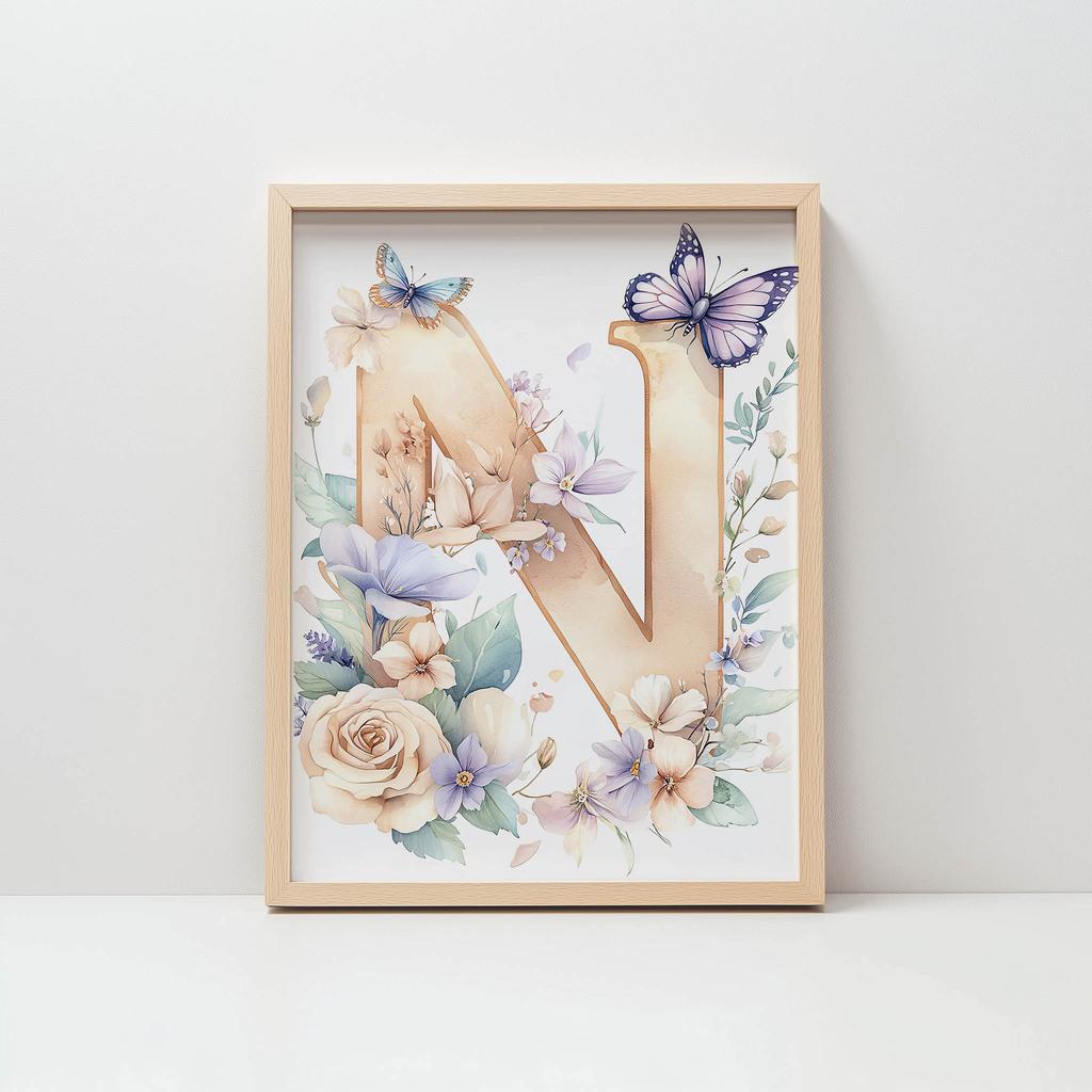 N - Kwiatowy Plakat Dla Dzieci N - Kwiatowy Plakat Dla Dzieci, 50X70 Cm, Bez Ramy, Płótno Premium Na Blejtramie