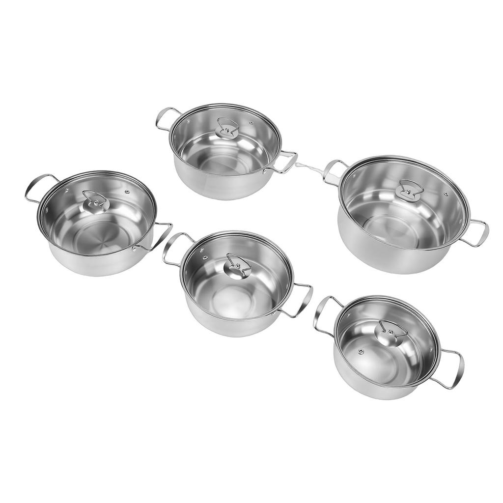 5pcs Stainless Steel Cookware Pots Stockpot Saucepans with Glass Lids Dual Handles for Kitchen Cooking