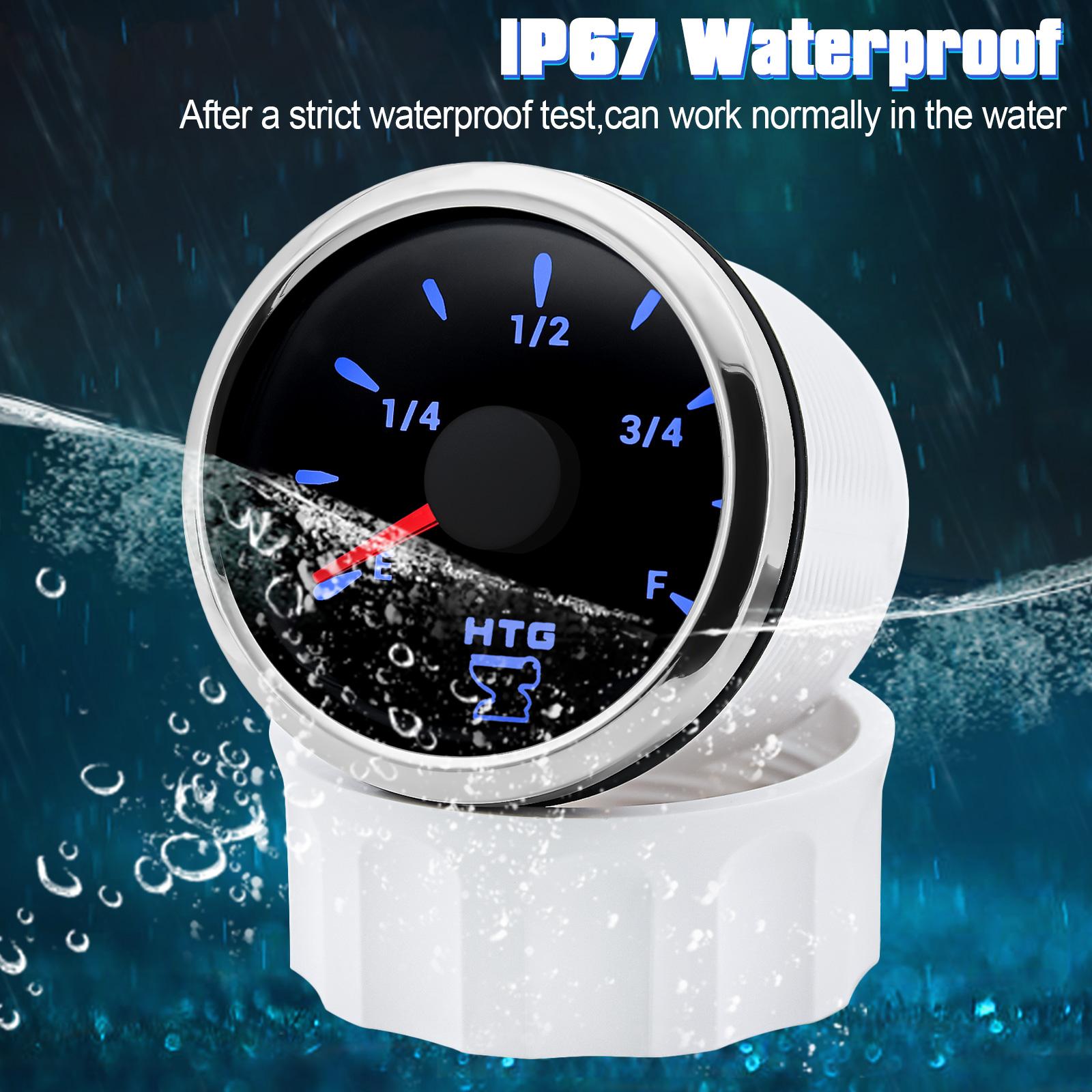 

52mm Car Boat Sewage Level Gauge + Sewage Level Sensor Stainless Steel 0-190ohm 100-500MM Holding Tank Meters 9-32v Universal
