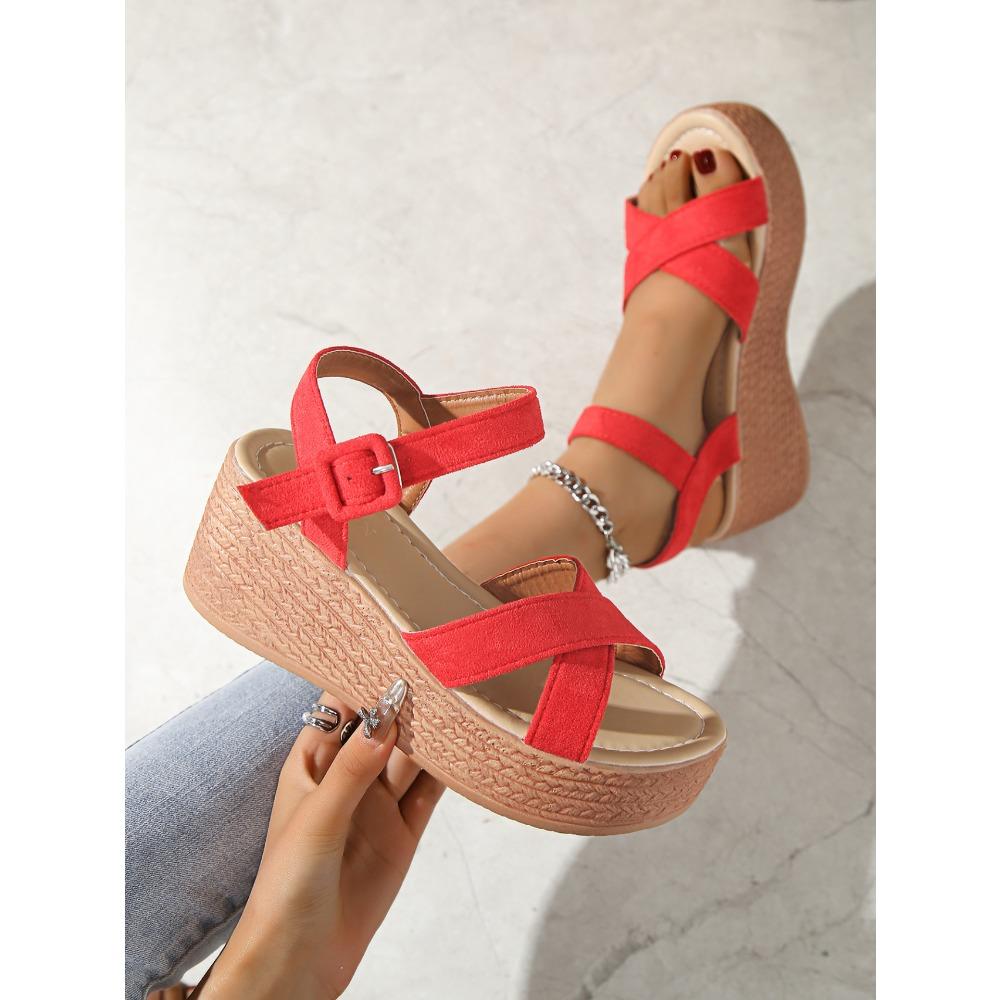 Sandals Women's Muffin Wedge Heel Platform Sandals Suede Women's High Heel Sandals