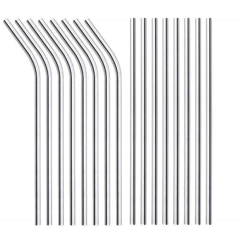 20Pcs Reusable Durable Stainless Steel Drinking Straw For Juice Milk Tea Coffee Silver