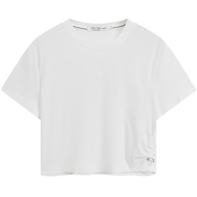 Modern Casual Simple Printed Gathered Hem Round Neck Short Sleeve T-Shirt Women Tops White J221111YAF