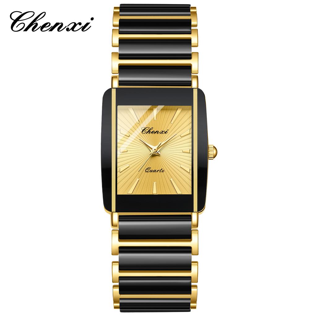 CHENXI Montre de Couple de Luxe Haute Qualité Mode Cristal Cadran Rectangulaire Montre à Quartz Hommes Femmes Saint-Valentin Cadeau de Mariage