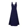 French blue floral neck dress women's summer new waist thin lace splicing holiday style suspender skirt