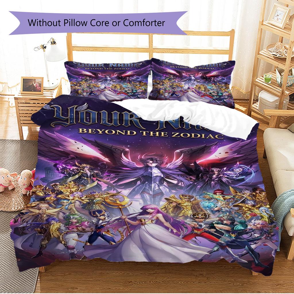 Name Custom Anime Saint seiya Pattern Bedding Set Quilt Cover Pillowcase Home Decor Gift (1 * duvet cover + 2 * pillowcase, without core)
