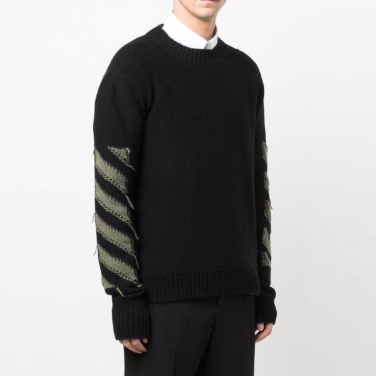 Off-White Reverse Arrow Diag Knit Crewneck Black/Green Men Tops OMHE088F21KNI0011055