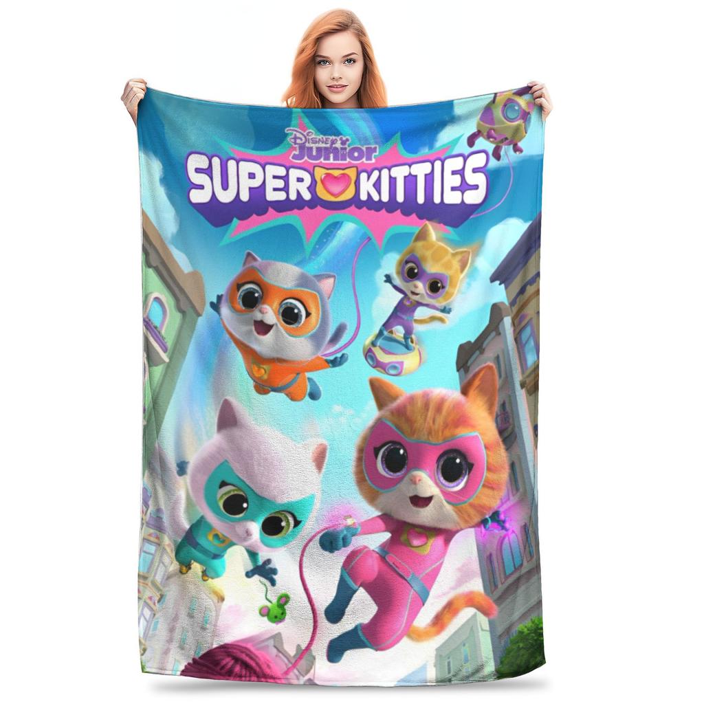 Super Kitties Cats Charged Ginger Wool Blanket Battle Adventures Vintage Throw Blankets for Home 150*125cm Rug Piece Lightweight
