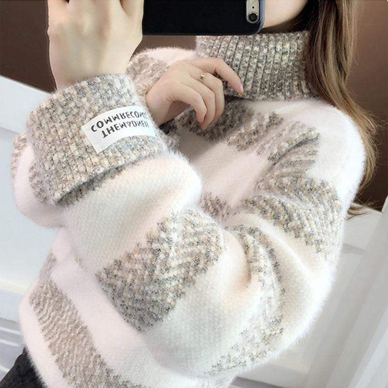 Women Winter Warm Turtleneck Sweater Ladies Pullover Loose Warm Bottoming Shirt Women