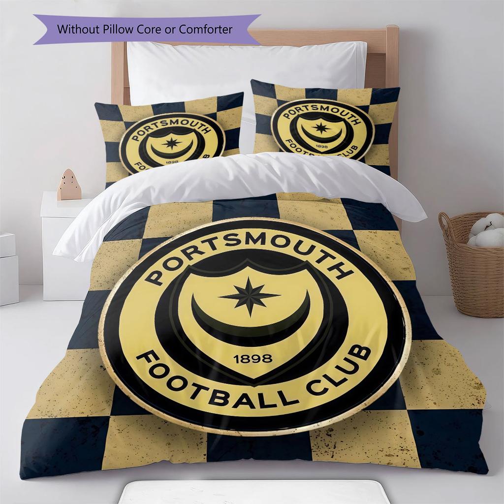 Biancheria da letto con motivo Portsmouth Football Club, Set piumino Copripiumino Federa Regalo di compleanno per la casa(1 * copripiumino + 2 * federa, senza nucleo)