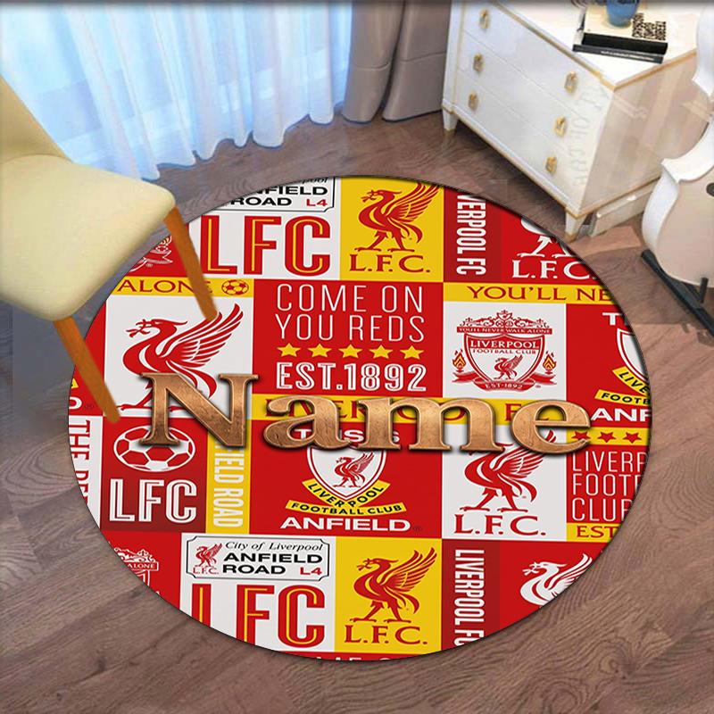 Benutzerdefinierter Name Liverpool Football Club Aufgedruckter Runder Teppich Teppich Stuhlteppich Bereichsteppich Eingang Fußmatten, für Bürostuhl Wohnzimmer Schlafzimmer Küchenraum.