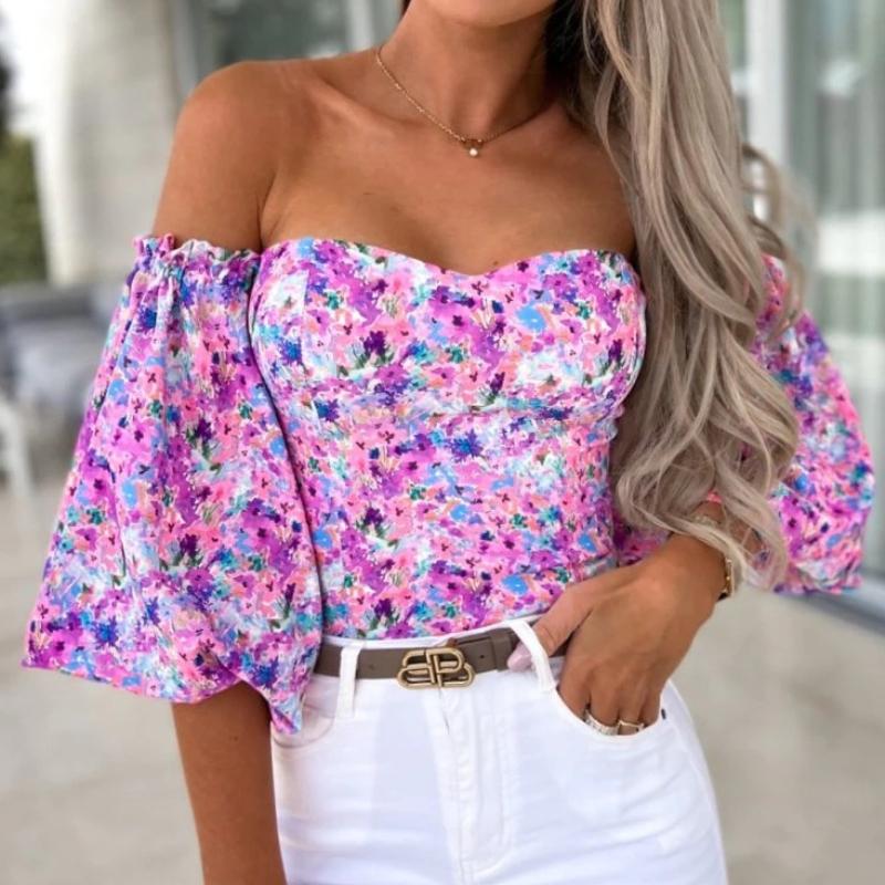 

Женская сексуальная блузка с принтом на одно плечо, весна-лето, с запахом и принтом на груди XL