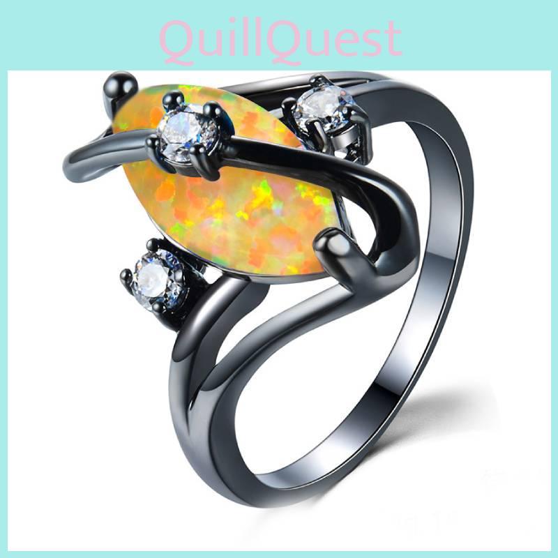 Wish Black Gold Sshaped Cz Ring With Pearllike White Stone For Elegant Womens Jewelry