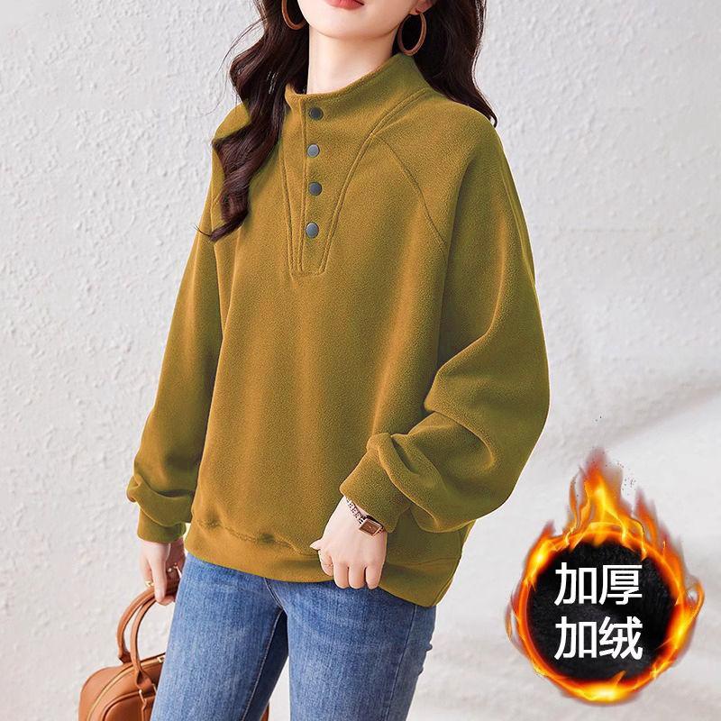 Women's Autumn and Winter New Spliced Pullover Stand Collar Fashion Solid Color Loose Versatile Slim Long-sleeved Sweatshirts