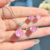 Octagonal Millennium Rose Cut Paraiba Necklace Pendant With High Carbon Diamond Colorful Stud Earrings Pink Diamond Ring Set