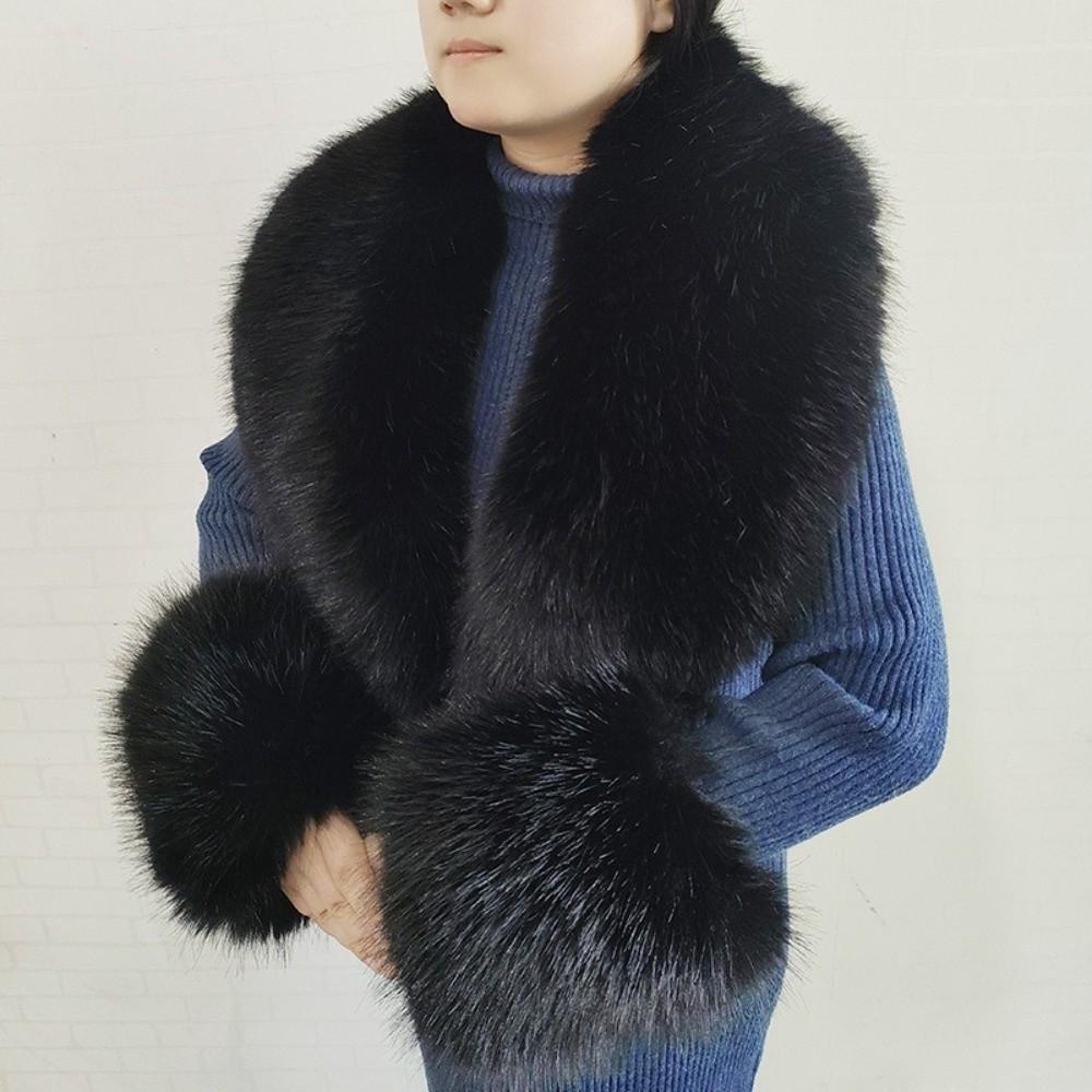 Oversized Fur Cuff Set V Shape Fur Trim Accessories Fluffy Shawl Collar Wrap Overcoat Matching