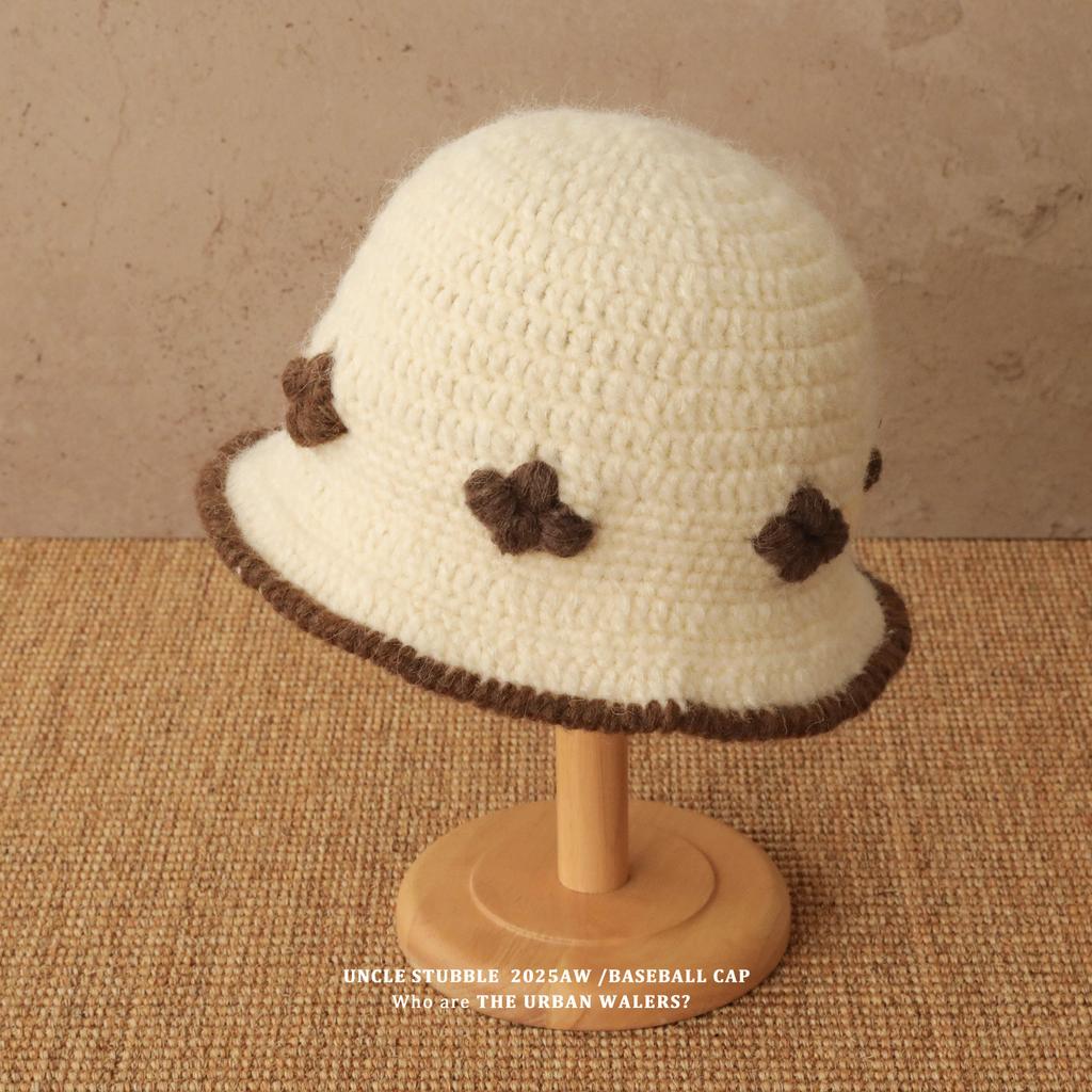 Crochet Knitted Hat Autumn and Winter New Korean Style All-match Face Showing Small Woolen Hat Three Dimensional Flower Fisherman Hat