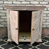 Hand-Carved Wooden Cabinet  Whitewashed Storage Sideboard with Floral Mandala Design  Bedside Indian Accent Furniture, Nightstand Self
