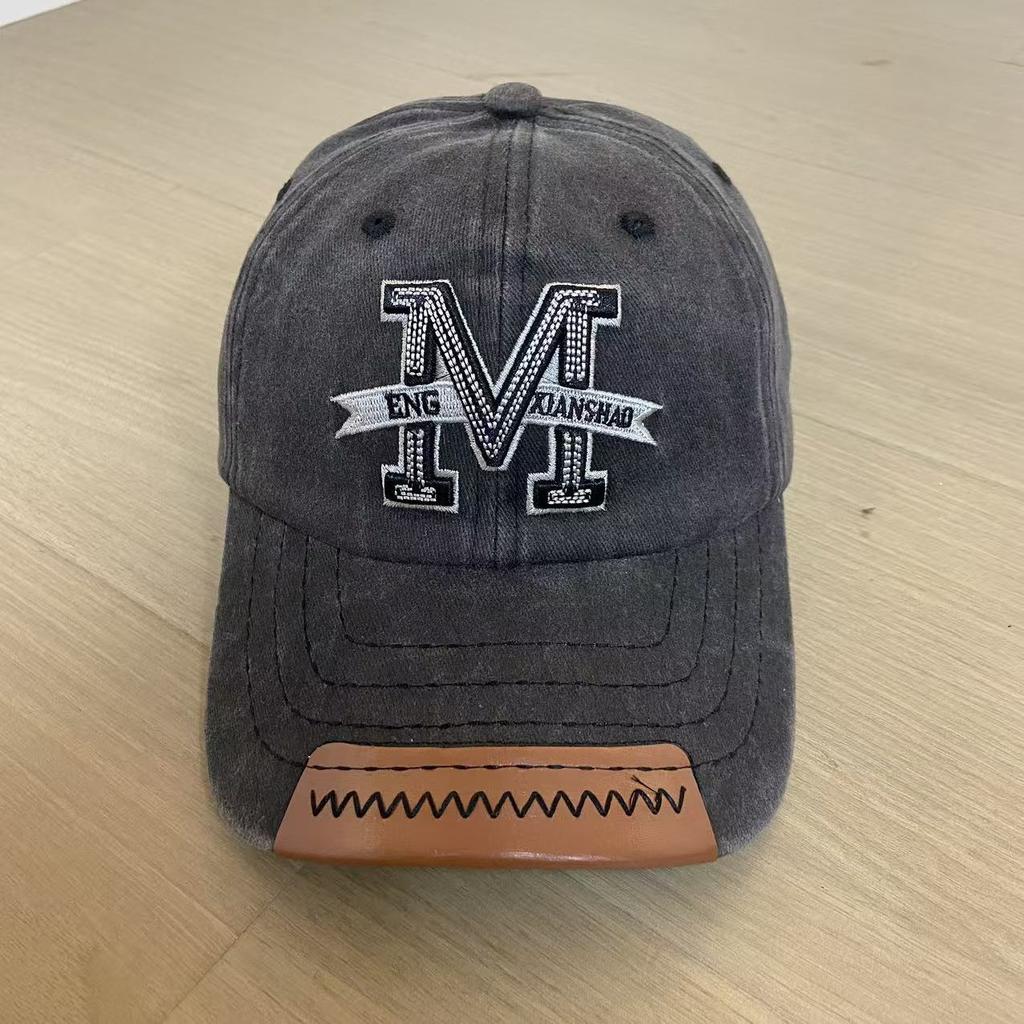 Spring And Autumn Retro Peaked Cap Men'S Ladies Outdoor Sun Hat Washed Denim Letter M Embroidered Baseball Cap