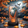LED Clear Dome Pumpkin Night Light Halloween Light-up Pumpkin In Cloche with Artificial Flower for Home Kitchen Mantel Party Decor
