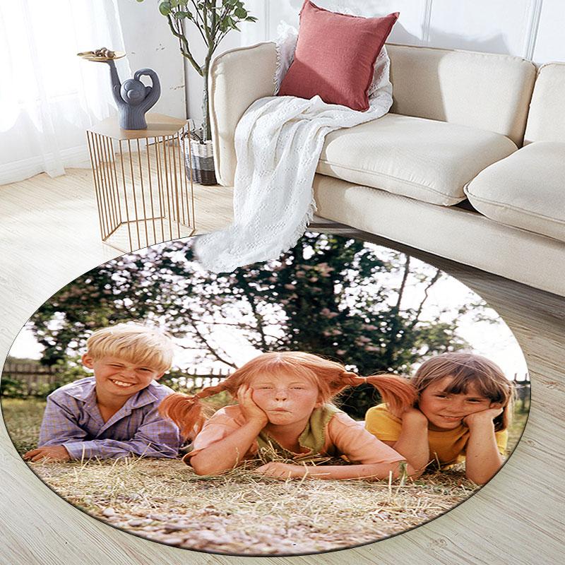 Pippi Character Pattern Round rug,Carpet Rug for Living Room Bedroom Playroom ,Non-slip Floor Mat,Holiday Gifts and Birthday Gifts.