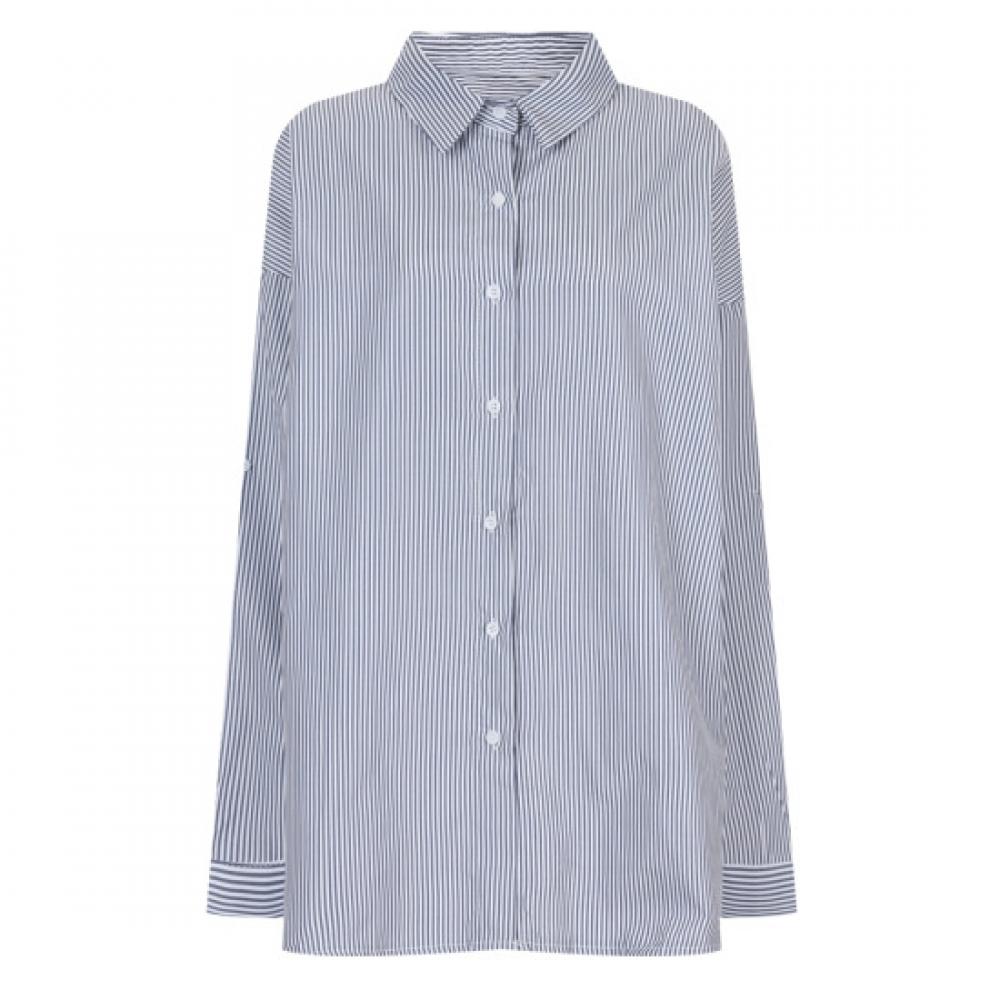Shop Women Big Size overSize Collar Neck Stripe Shirt Navy Ntt Wbl 20578
