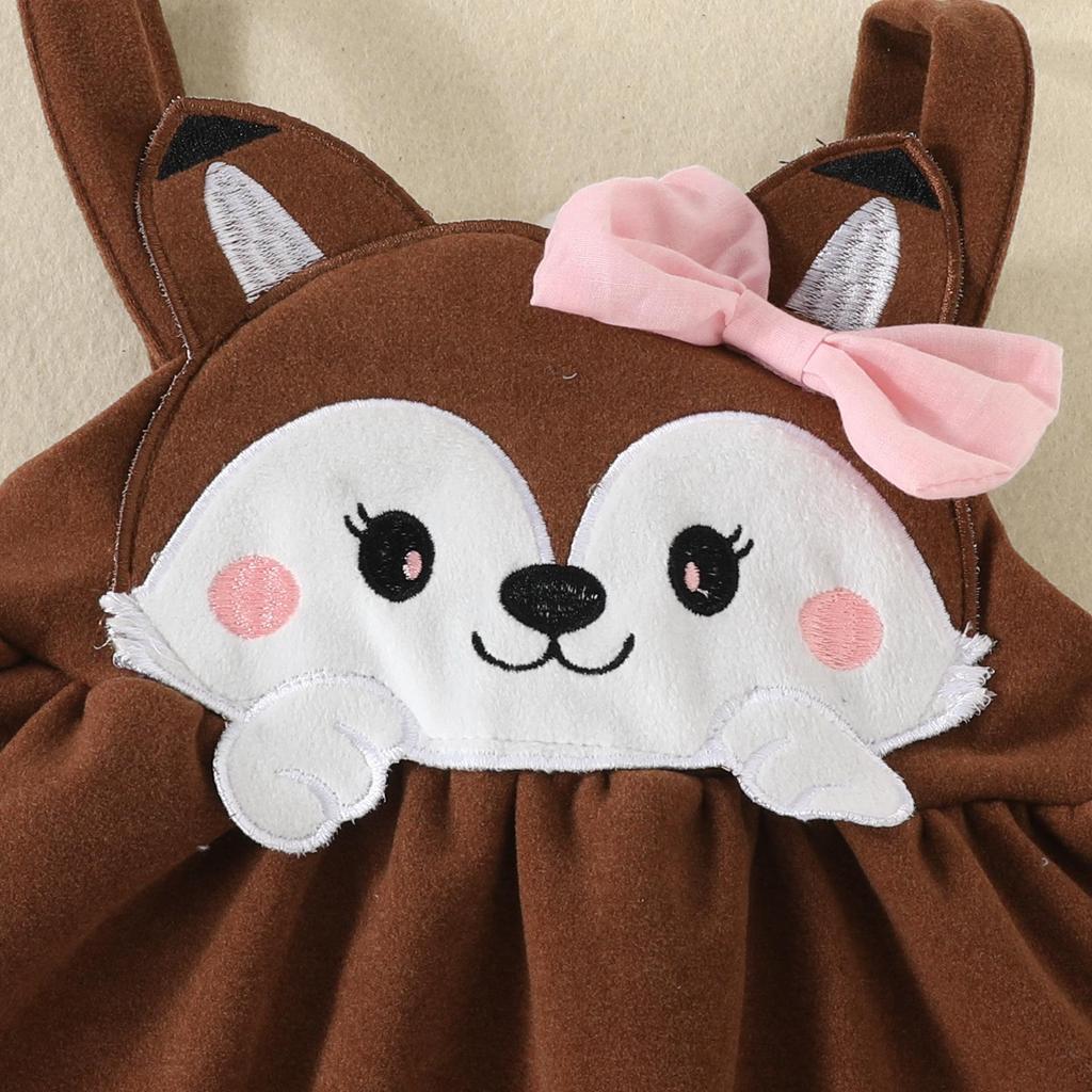 2023 Fall/Winter Baby & Toddler Fox Heart Print Long Sleeve Bodysuit with Bow Strap Dress Set
