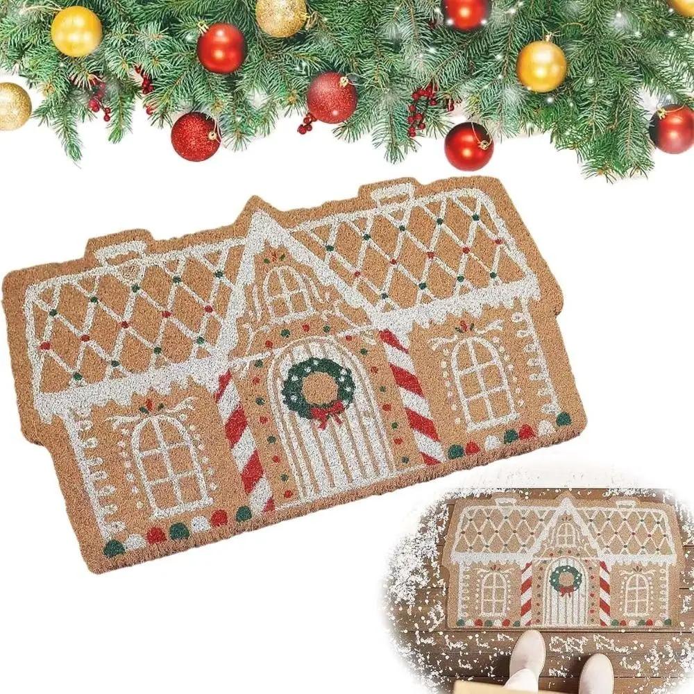Creative Cartoon Christmas Carpet Non-Slip Palace Shaped Christmas Floor Mat Xmas Bedroom Welcome Doormat Christmas Decoration