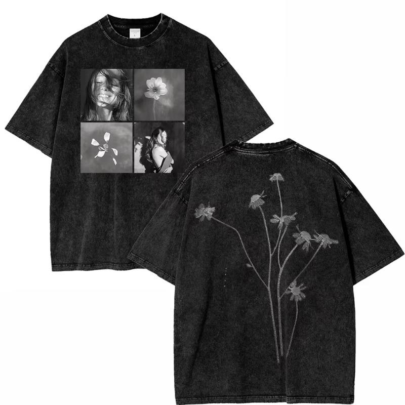 100% Cotton Vintage Washed Ariana Grande Petal Violent Fairy Pop Core T Shirt Men Letter Live Laugh Love Retro Loose Tees Shirts