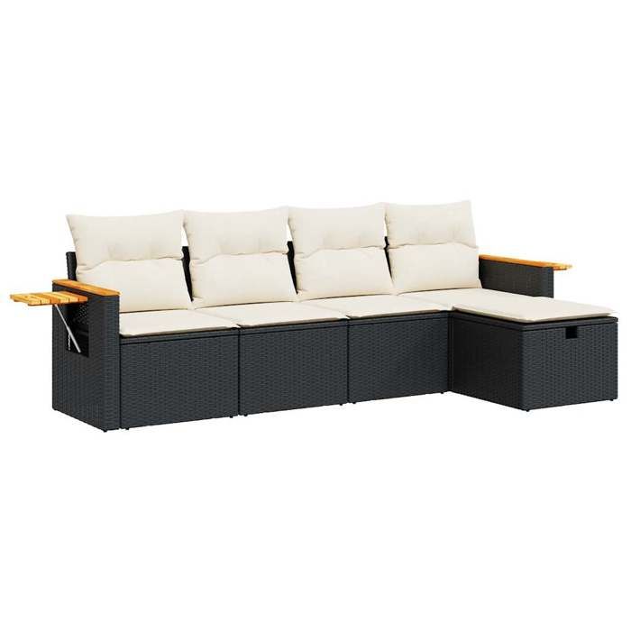VidaXL Garden Lounge Set 5 Pcs with Cushions Black Wicker 3325955