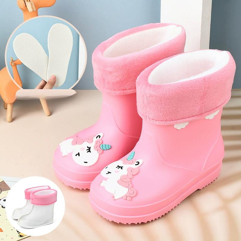 Children's Rain Boots, Girls' Drawstring with Fleece, Boys' Anti Slip Water Shoes, Cartoon Cute Rain Boots, Children's Rain Shoes