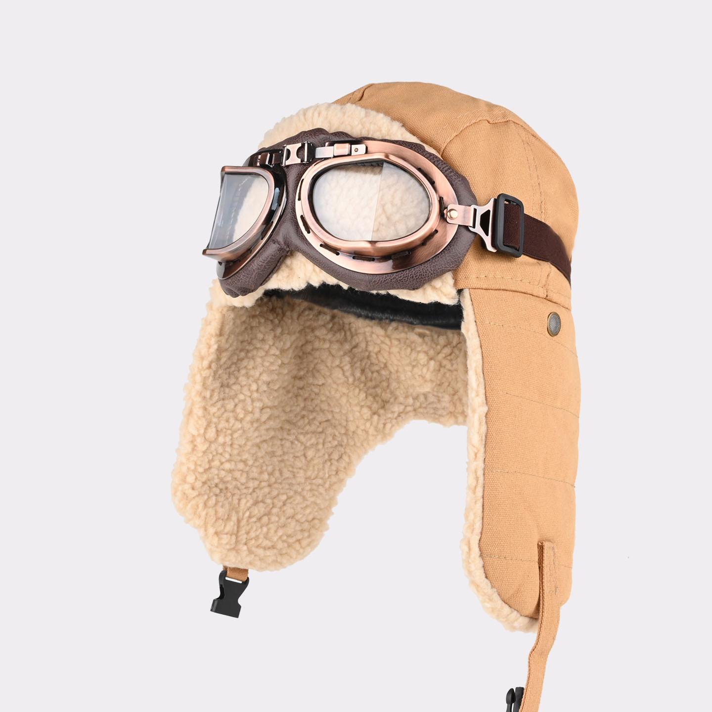 

Retro pilot hat men s and women s winter ear protection warm hat outdoor glasses locomotive thickened cotton hat average size (55-59cm)