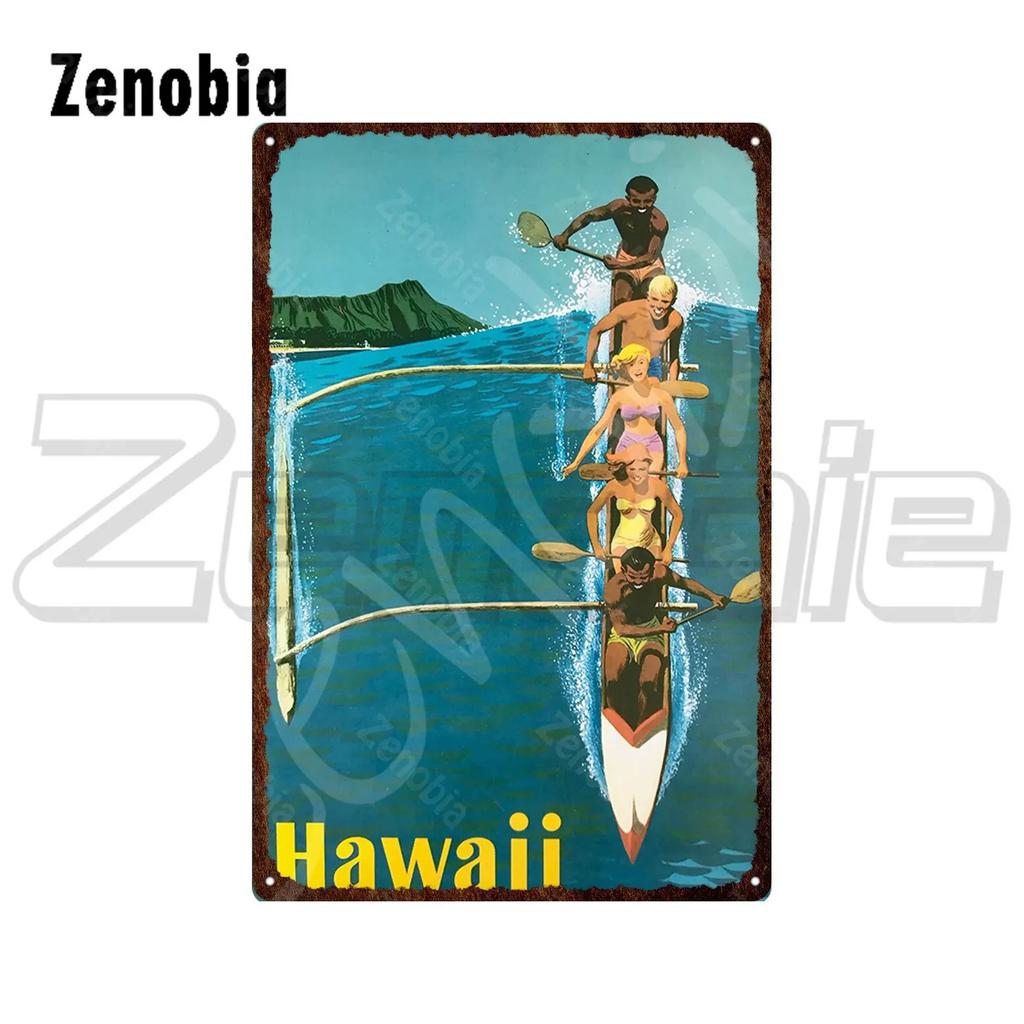 Vintage Travel Tin Sign  Surf Dive Ski  The New Yorker Metal Poster Plate  Decorative Iron Wall Art for Home Decor