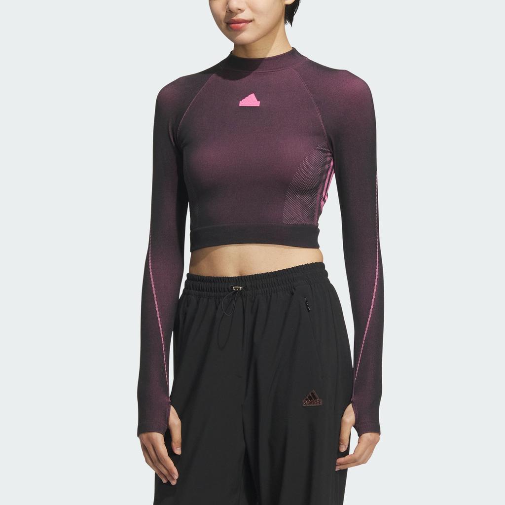 adidas Dance Seamless Comfortable Long Sleeve T-Shirt Women Tops Black Pulse-Magenta JJ1083