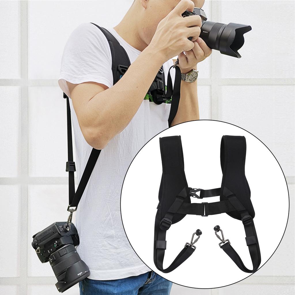 Quick Release Double Shoulder Camera Straps Harness for DSLR SLR Cameras with Safety Tethers and Accessories