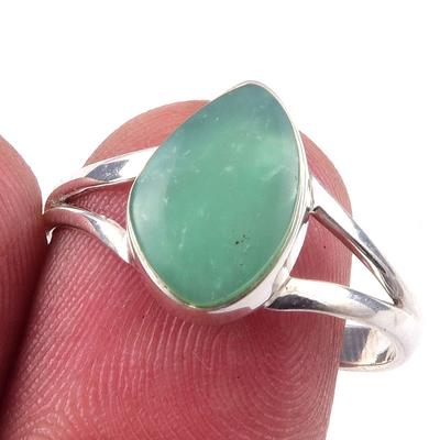 Natürlicher Chrysopras Edelstein Handarbeit 925 Sterling Silber Ring Größe 9 Q6y56
