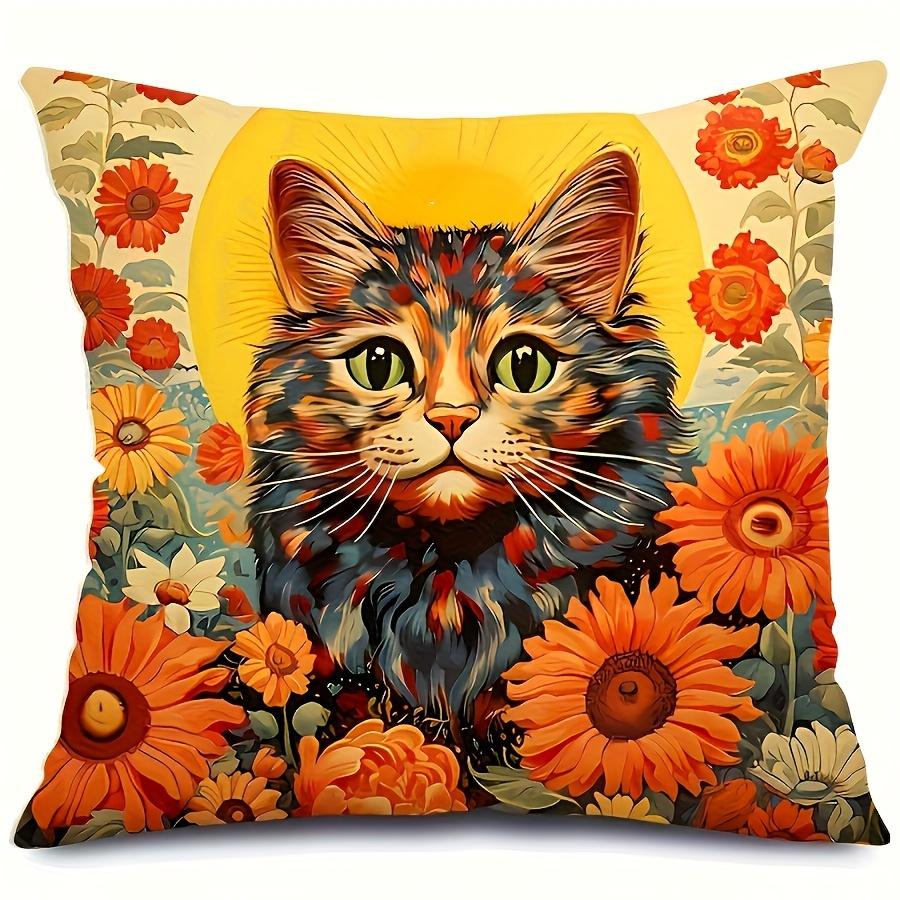 Retro Pop Style Cat Theme Digital Printing Pillow Cover Short Plush Suitable Living Rooms Bedrooms Sofas Throw Cushion Cover